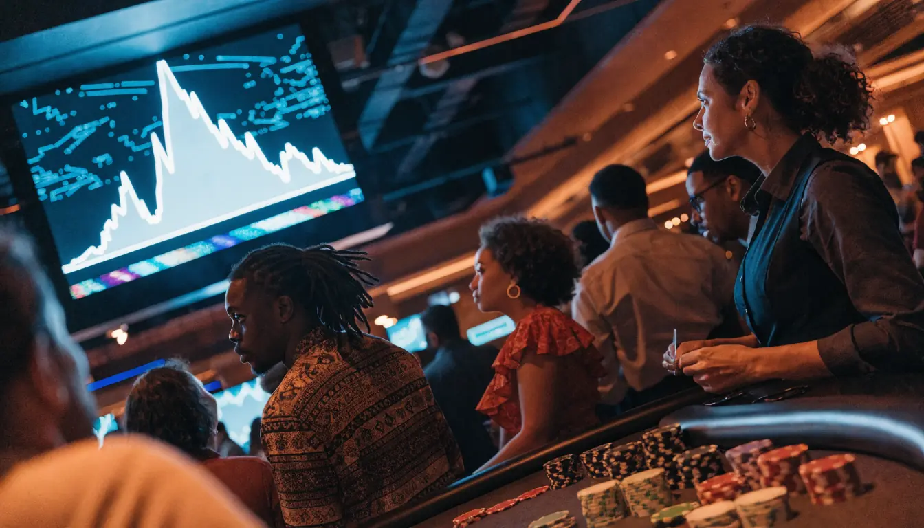 Australian casino interior with neon lights and crash game screen